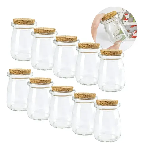 Kit 10 Potes de Vidro 100 ml com Tampa de Cortiça