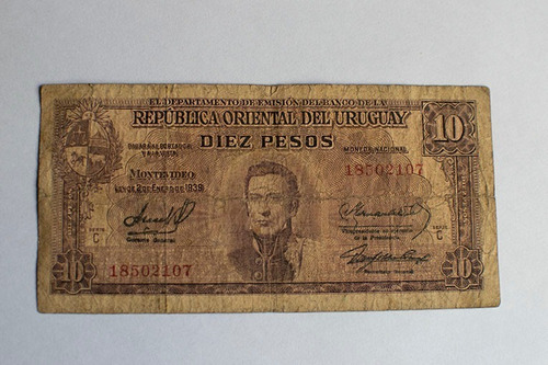 Billete Uruguay 10 Pesos 1939 Serie C