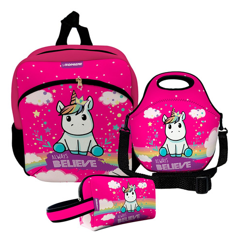 Kit Escolar Com Mochila + Lancheira + Estojo Unicornio Kids