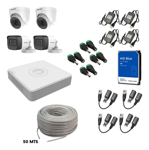 Kit De 4 Camaras Con Microfono Hikvision  1080p Full Hd 2mpx