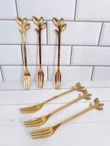 Comprar Tenedores Postre Copetín Hoja Gold Set X 6 Acero Dorado