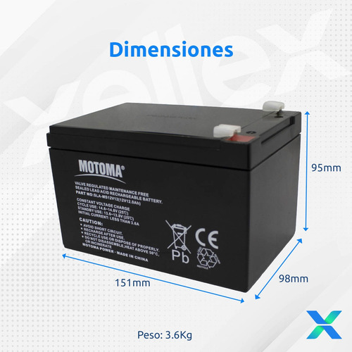Imagen 3 de 8 de Bateria Recargable 12v 12ah Motoma Ms12v12 Ups Alarmas