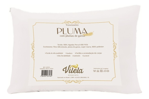 Travesseiro Vilela Enxovais Pluma tradicional 70cm cor branco