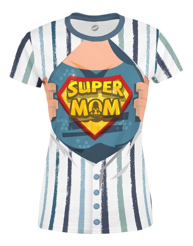 Playera Full Print Fit Dia De La Madre Super Mom Traje Rayas