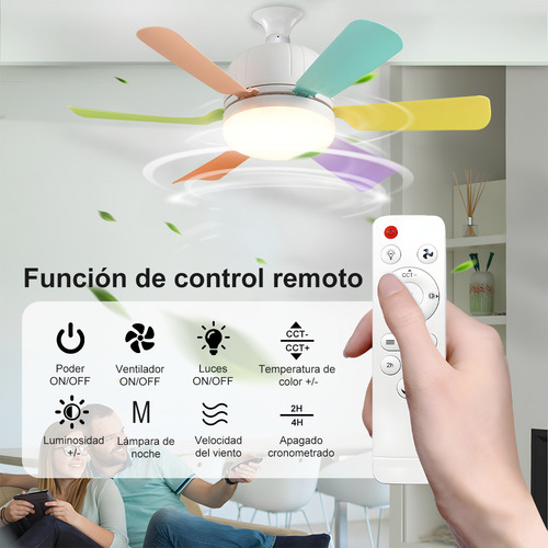 Ventilador de Techo con Luz LED y Control Remoto, 6 Aspas Silencioso - 3 Velocidades, Ahorro Energético, Fácil Instalación para Sala/Dormitorio/Interior