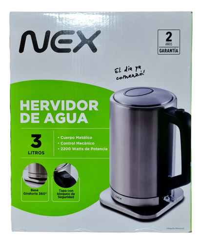 Hervidor De Agua 3 Litros Base Giratoria Metal 2200w Nex