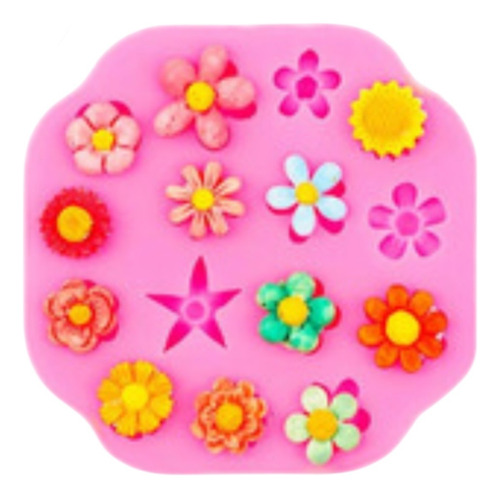Molde Silicona Florcitas Cerezo Girasol Margarita Fondant Rosa