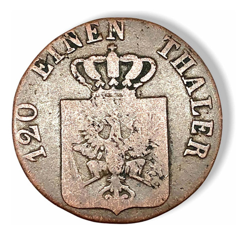 Moneda De Cobre Año 1800s Estado Alemán Prussia 3 Pfennig (Usado)