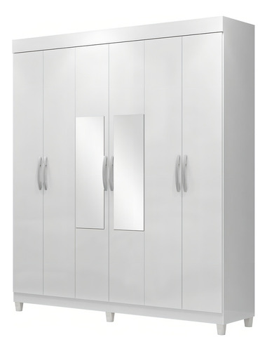 Guarda-roupa Casal Santarem 6 Portas 2 Gavetas Com Espelho Cor Branco