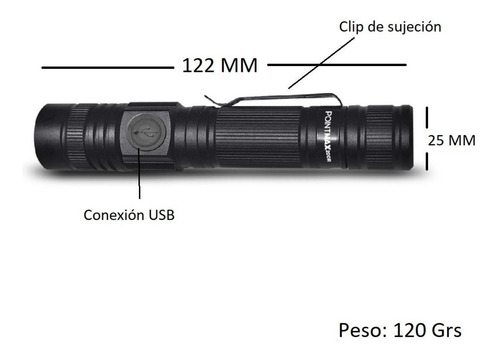 Imagen 2 de 6 de Linterna Led Spinit Pointmax 200r De Mano Recargable Usb