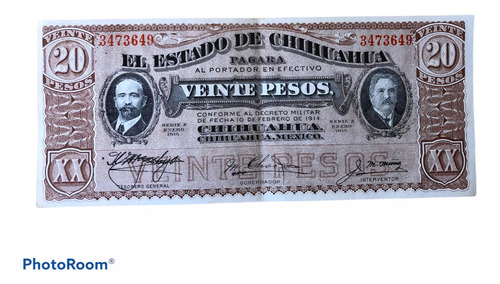 Billete Antiguo Revolucionario, 20 Pesos Chihuahua 3473649