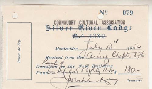 1954 Recibo Connaught Cultural Association Acacia Lodge 876