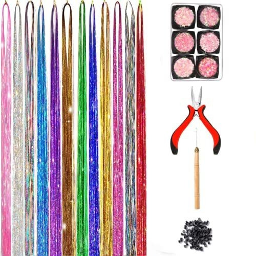 Sedfzo 47 Inch Hair Tinsel Glitter Extensiones Kit - 963gr