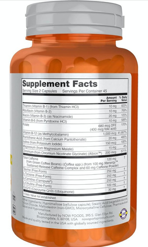 Vitamina B6 B12 + L Carnitina Sustained Energy - Now Sports Sin Sabor
