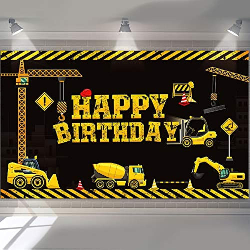 Construcción Feliz Cumpleaños Decoración Pancarta Camión Vol