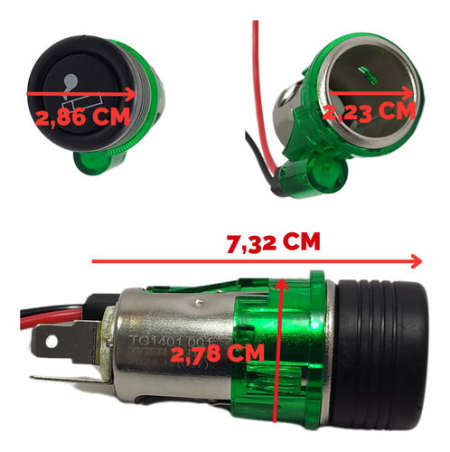 Tomada Carregador Universal Celular Gps Universal Verde 12v