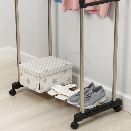 Cabideiro Arara Dupla Aço Inox Com Rodas E Fácil De Montar