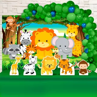 Kit Painel + Displays Festa Infantil Animais Safari