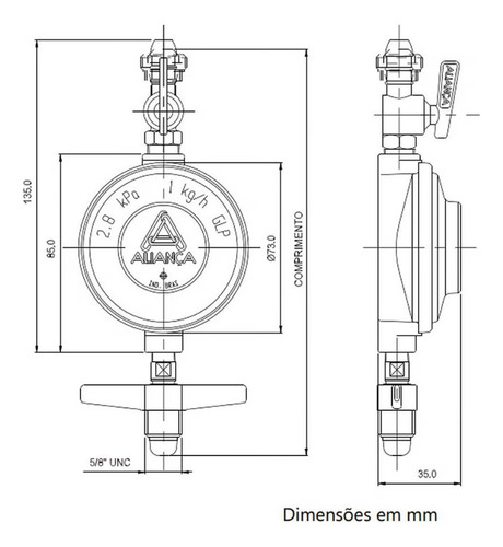 Regulador Gás Aliança 503/10 Rosca 1/2 1kg/h 2,8 Kpa