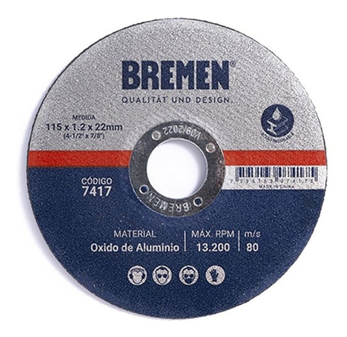 Disco Corte 1,2mm - 4½ (115mm) Oxido Aluminio Bremen X 25 