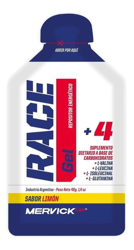 Gel Race Caja 12 Unid 40 Gr Mervick Lab Repositor Energético Bcaa Glutamina