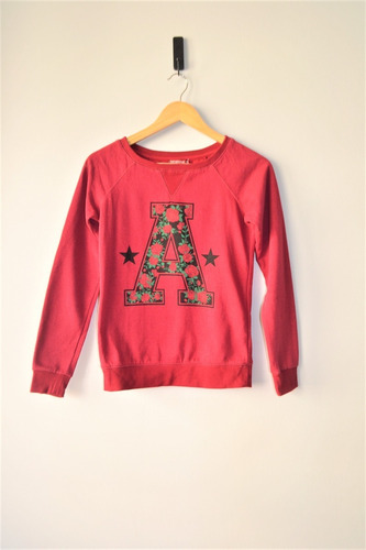 Sweater Algodón Color Rojo Con Letra A De Flores, Talla Xs