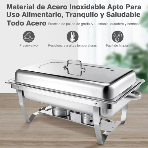 Bufetera Rectangular De Acero Inoxidable Y 2 Bandejas