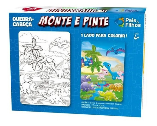 Jogo Quebra Cabeça Monte E Pinte Desenho Dinossauro Infantil