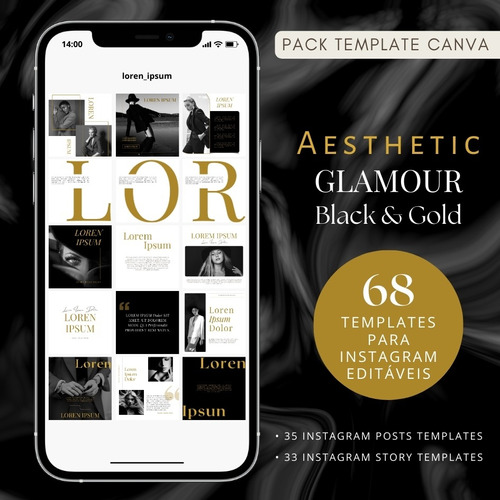 Templates Editáveis Canva Aesthetic Black & Gold