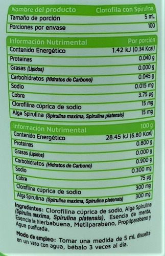 Clorofila Liquida Con Spirulina Concentrada 500 Ml Enviofull