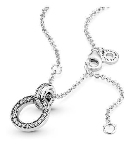 Collar Pandora Círculo Doble Colgante Pave Plata Ale S925