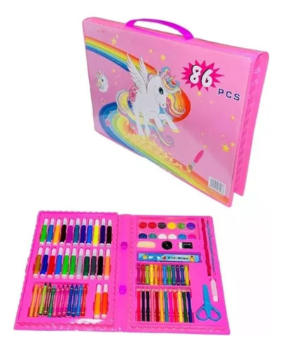 Set Arte Maleta X86 Piezas Caballete Crayon Acuarela Plumon