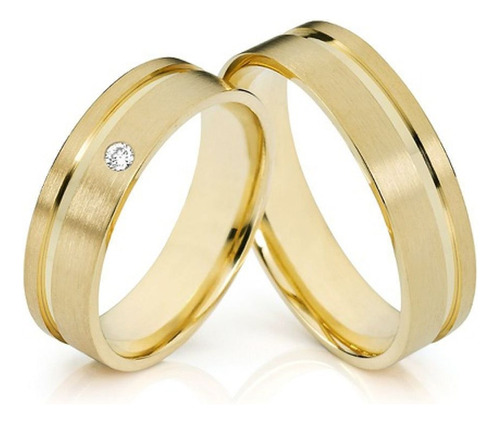 Par Alianças Ouro 18k Retas 4mm 1 Friso 1 Diamante Com 6gr