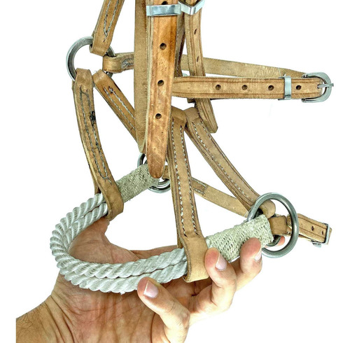 Imagem 4 de 4 de Cabeçada Freio Cabresto Side Pull Couro Para Doma De Cavalo