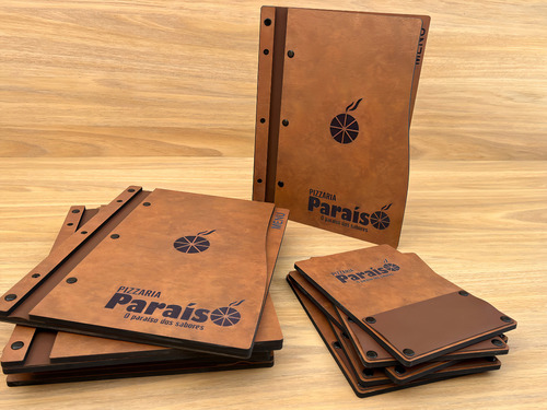 05 Cardápios Personalizados A4 Hotéis Restaurante Lanchonete Cor Mdf Madeirado