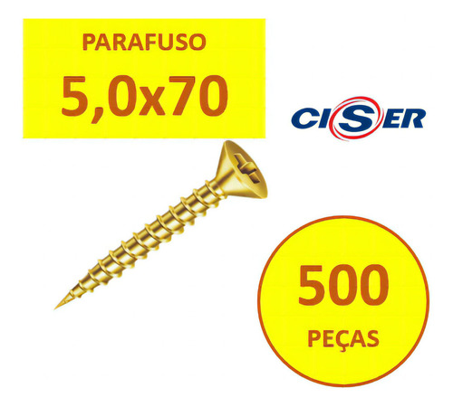 500 Pçs Parafuso 5.0x70 5,0x70 Chipboard Philips P/ Madeira