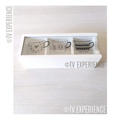 Imagen 7 de 7 de Caja Té Madera Saquitos Infusión 3 Divisiones Deco Vintage