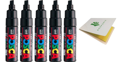 Marcador De Pintura Negra Uni Posca 5-pack + Notas Adhesi...