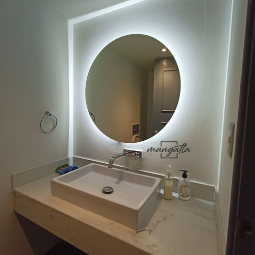 Espejo Circular Led Fría Para Baño Acabado Canto Pulido
