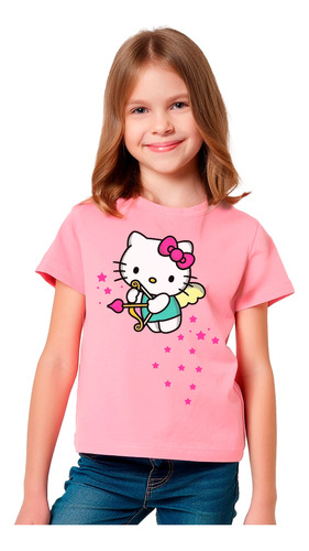 Polera Estampada 100%algodón Hello Kitty Con Estrella Cupido