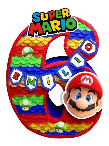 Piñata Personalizada De Mario Bross Número A Elegir 70 Cm