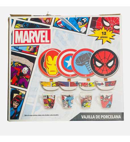 Vajilla De Porcelana Coleccionable Marvel Súper Héroes 12 Pz Color Blanco Dibujos