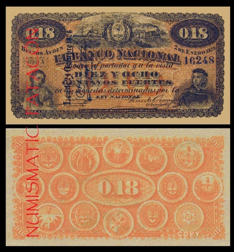 Billete 18 Centavos Fuertes Banco Nacional 1879 - Copia 663