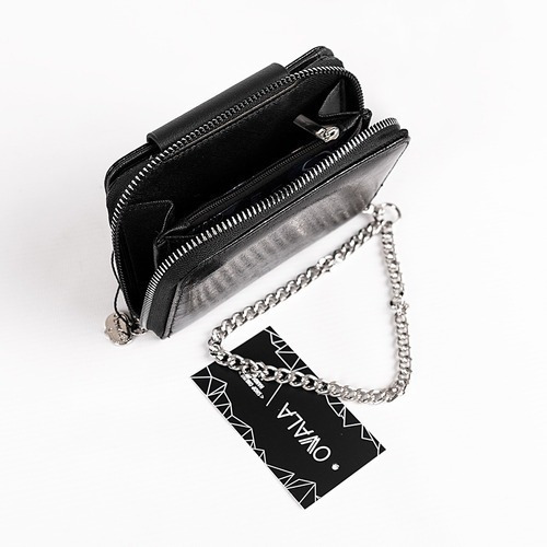 Billetera Negra Mujer Cuero Sintetico Tachas Cadena Lima