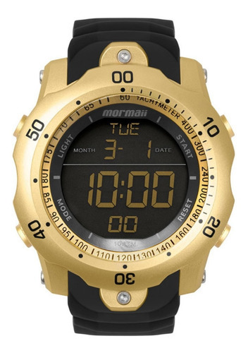 Relógio Masculino Digital Militar Mormaii Com Caixinha + Cor Da Correia Preto Cor Do Bisel Dourado