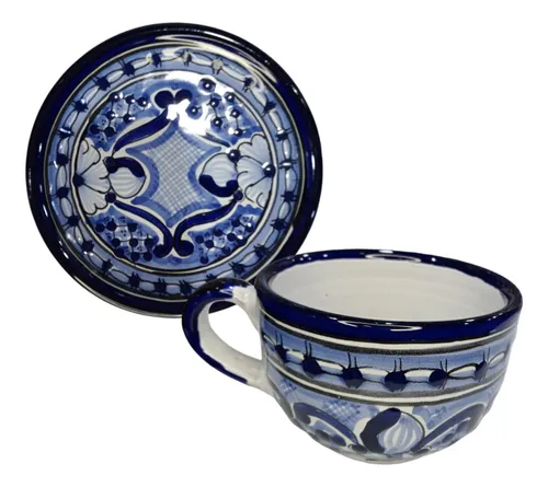 comprar Set 2 Ternos (taza Y Plato) Azul De Talavera Poblana Mt20av