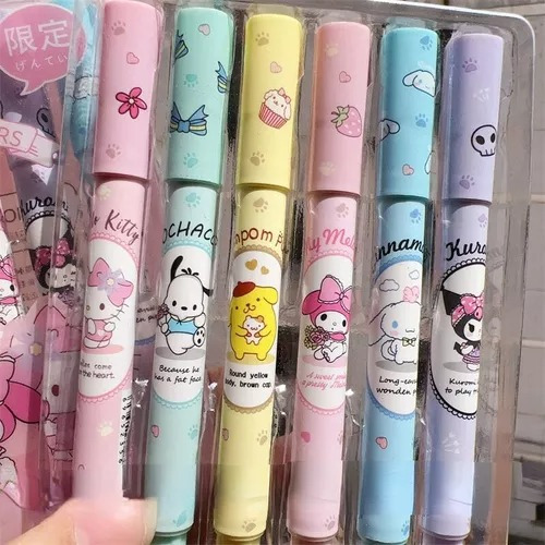 Pack 6 Marcadores Plumones Sanrio Color Claro Kawaii Kitty