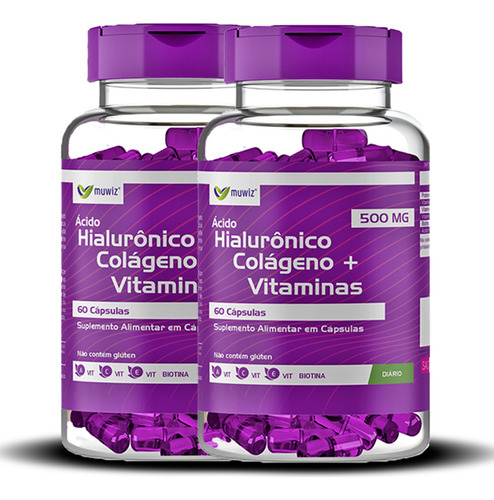 Kit 2 Ácido Hialurônico + Colágeno + Vit 60 Caps 500mg Muwiz