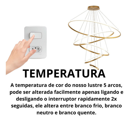 Lustre Led Moderno Pendente Anéis 5 Arcos Pé Direito Duplo