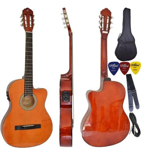 Kit Violão Flat Eletroacústico Afinador Giannini Sf14 Nt Aço